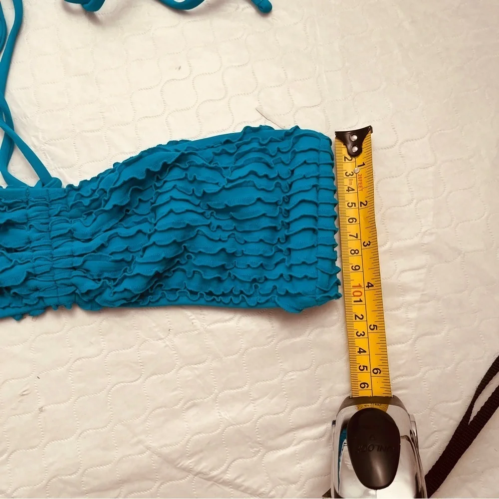 Ralph Lauren teal blue ruffle halter bikini top L
